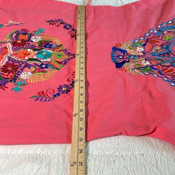 Mexican Embroidered Coral Floral Caftan Shift Oaxacan Peasant Boho Dress XL NWOT - Picture 10 of 16